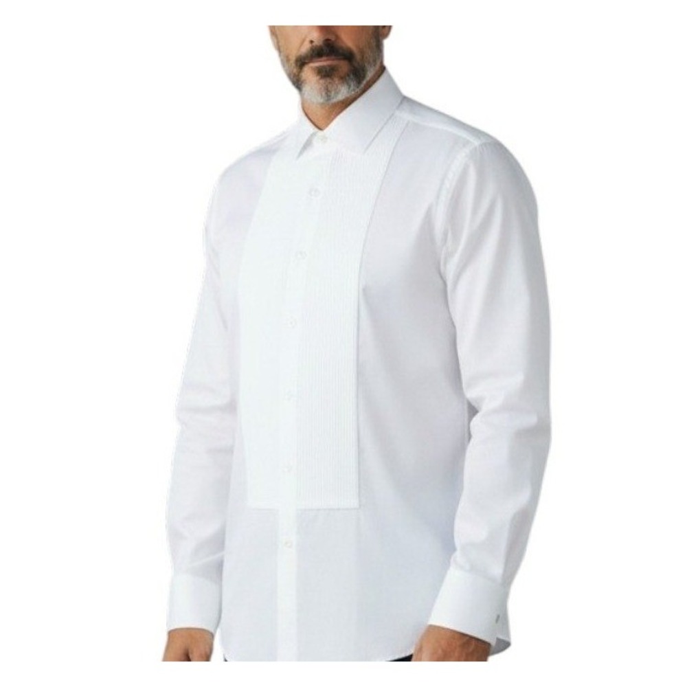 Brooks Brothers Thomas Mason Tuxedo Shirt 17.5 37 White Pleated Bib French Cuff